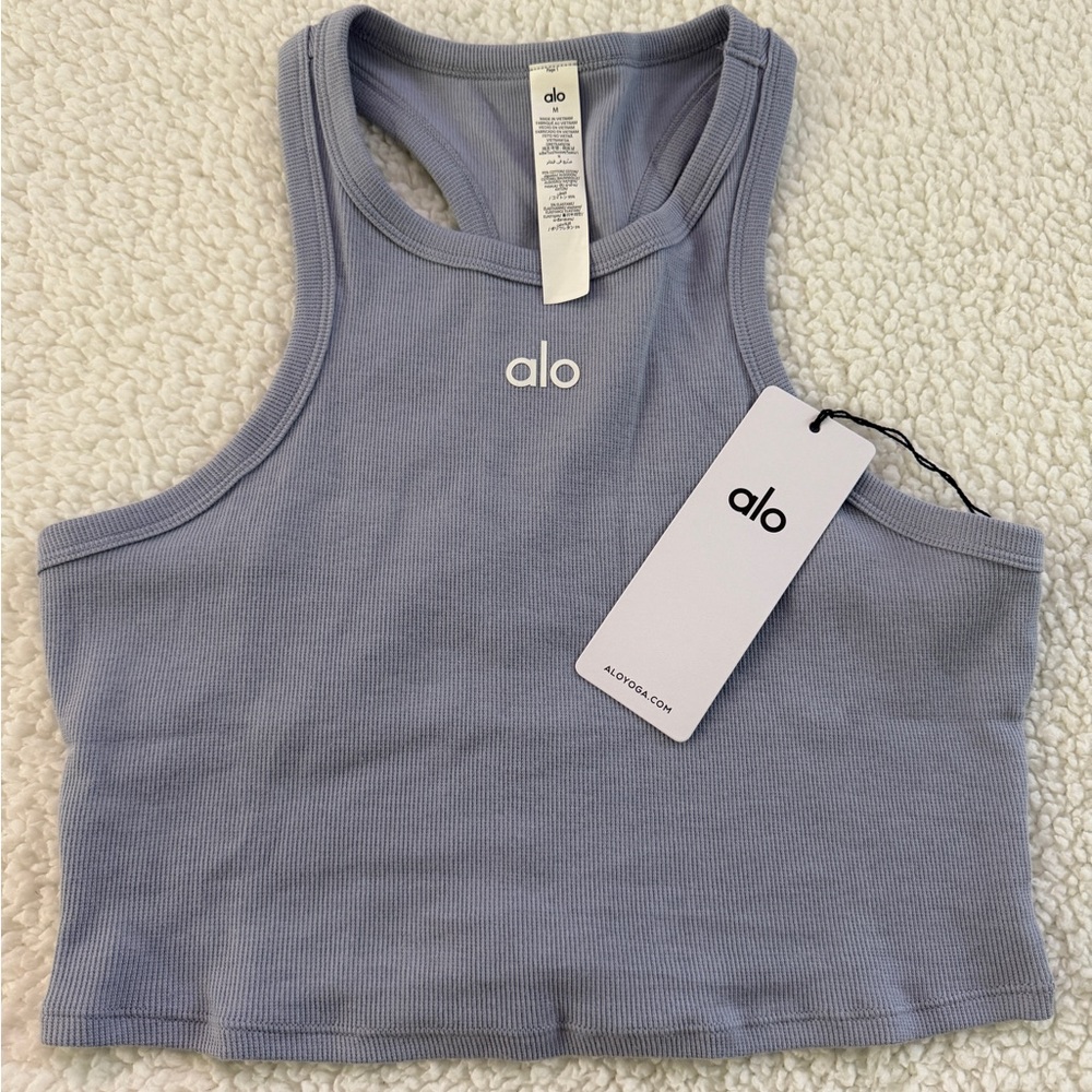 ALO Aspire Ribbed Racerback Crop Tank — Winter Frost M